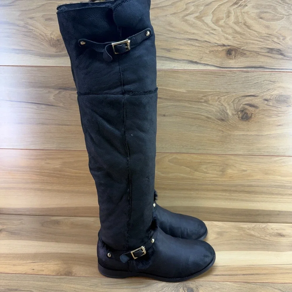 Jimmy Choo Knee High Tall Suede Boots 8 8.5 EU 38.5 Faux Fur Lined FLAWED